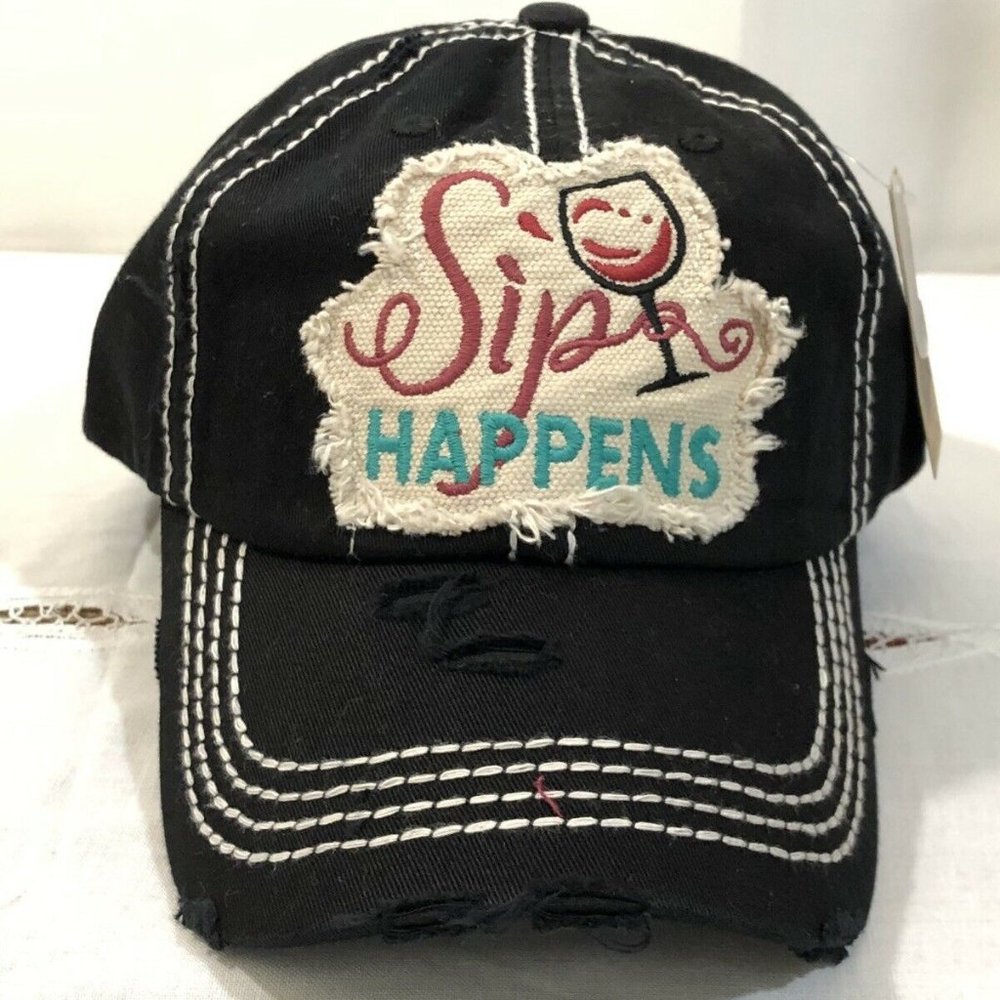 NWT Distressed Black Cap - Picture 1 of 2